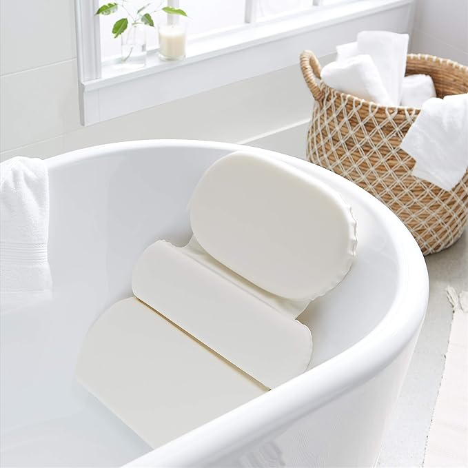 Amazon Basics Bath Tub Neck Pillow with Suction Cups, Waterproof, 3-Panel, Off-white