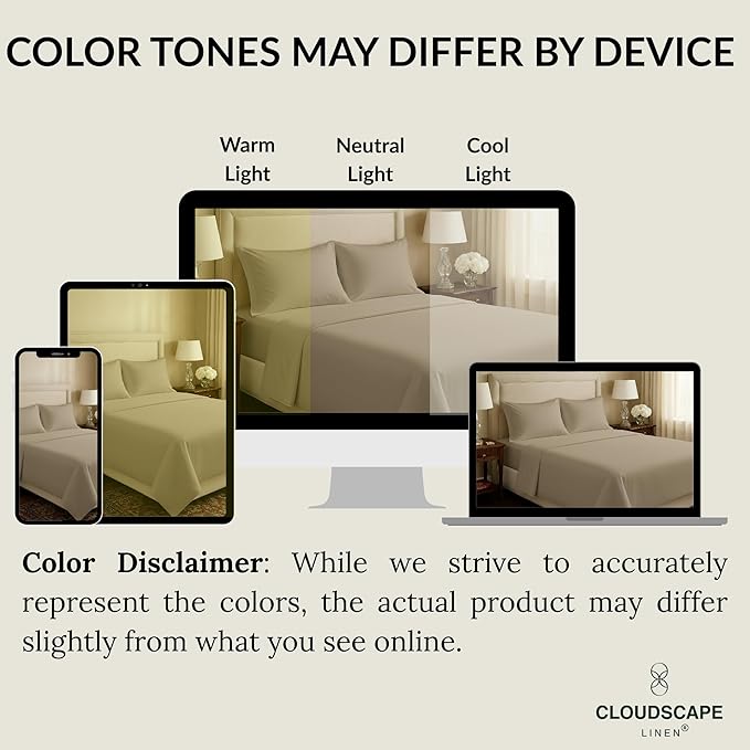 Cloud Scape Linen 100% Egyptian Cotton Split King Sheet Set for Adjustable Bed,400 Thread Count, 5 Pcs Bedding Set, Soft, Breathable and Durable, Deep Pockets up to 17, Taupe