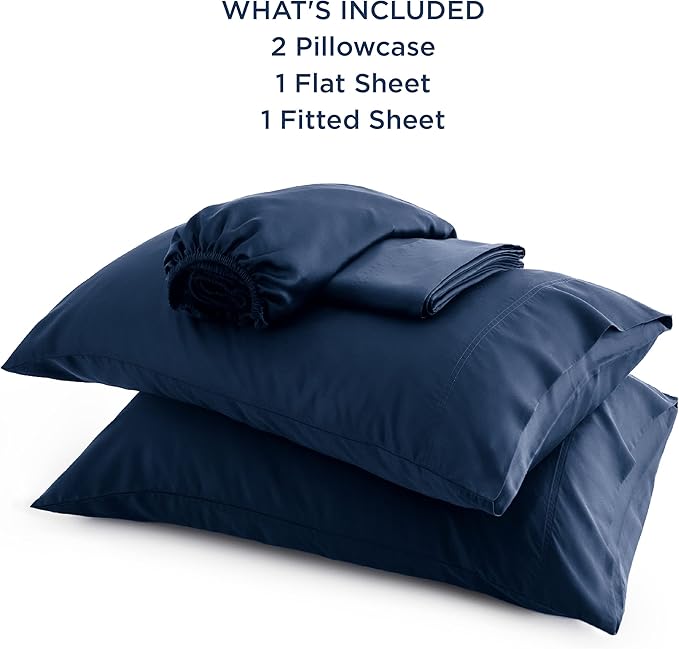 Bedsure King Size Sheets Set, Cooling Sheets for Hot Sleepers, Rayon Derived from Bamboo, Breathable & Soft, Deep Pocket Up to 16 Inches, Hotel Luxury Silky Bedding, Navy