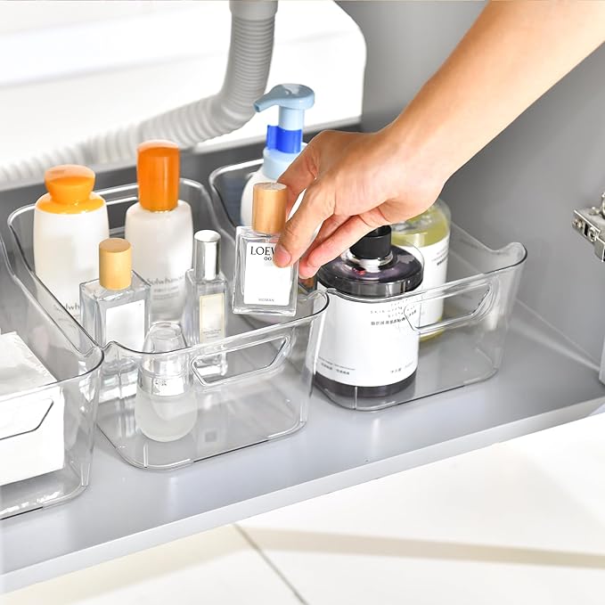 Attelite 12 Pack Clear Plastic Storage Bins, Multi-Use Pantry Organizers and Storage, Pantry Organizer Containers for Home, Kitchen, Freezer, Fridge, Cabinet, Bathroom and Under Sink Organizing