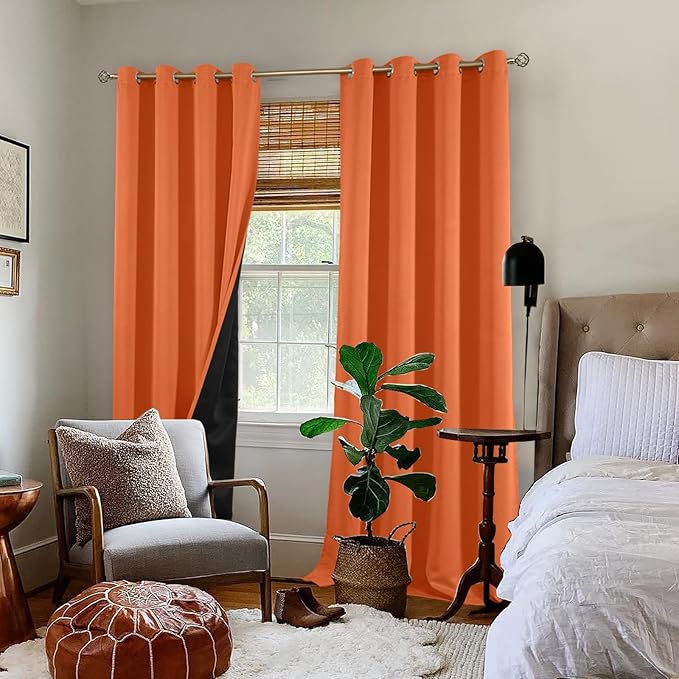 BGment Thermal Insulated 100% Blackout Curtains 95 Inch Length 2 Panels, Total Light Blocking Curtains for Bedroom, Grommet Window Drapes with Thick Black Liner, 52 Inch Wide Each Panel, Burnt Orange