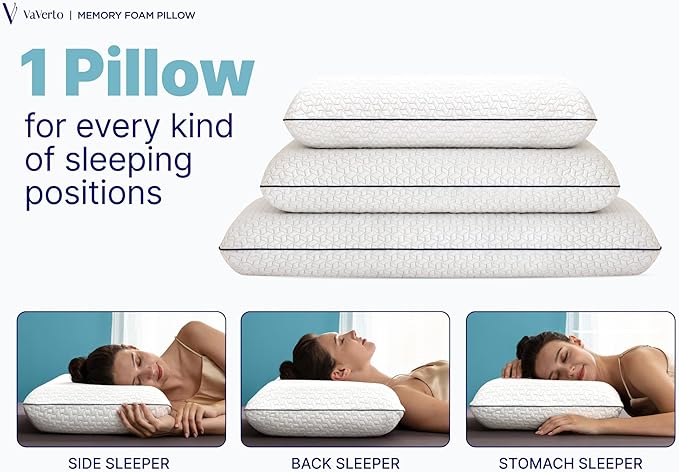 Cooling Gel Memory Foam Pillow | 1-Pack | Standard Size Bed Pillows For Sleeping | Medium-Firm | Back, Stomach and Side Sleeper Pillow | Shoulder & Back Pain Relief | Washable , Bamboo Viscose Cover