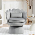 360° Swivel Accent Chair, Mid-Century Modern Velvet Barrel Chair, Comfy Shell Shape Arm Chair with Lumbar Pillow for Living Room, Bedroom, Office, Grey