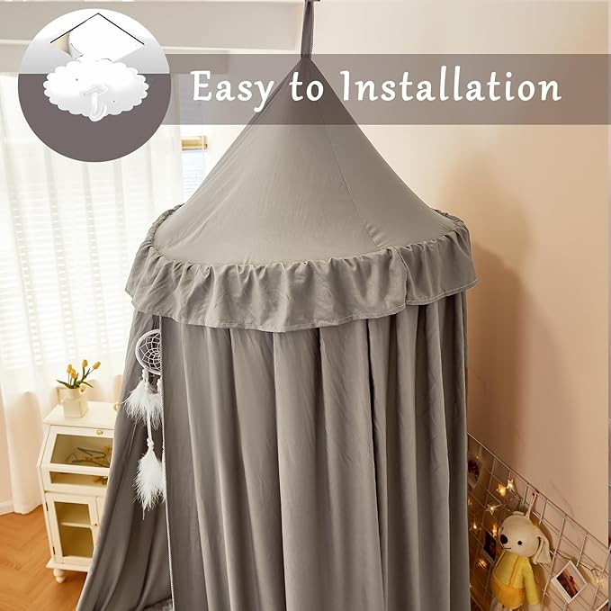 dix-rainbow Princess Decor Canopy for Kids Bed, Soft and Durable Bed Canopy for Girls Room Tent Canopy Dreamy Mosquito Net Bedding, Children Reading Nook Canopies Indoor (Grey)