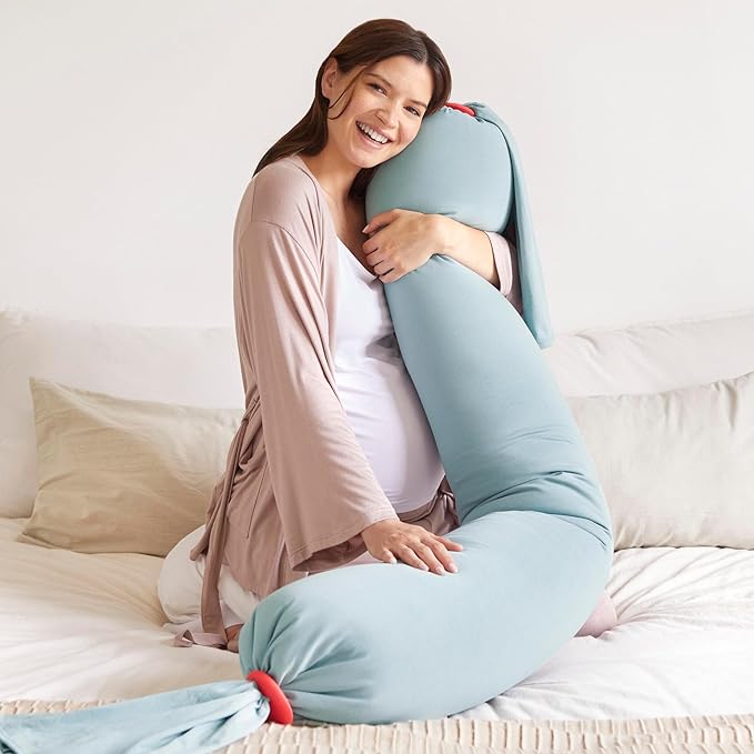 bbhugme Adjustable Pregnancy Pillow with Removable Eucalyptus Cover & Extra Dusty Pink Cover - Full Body Support for Pregnant Women