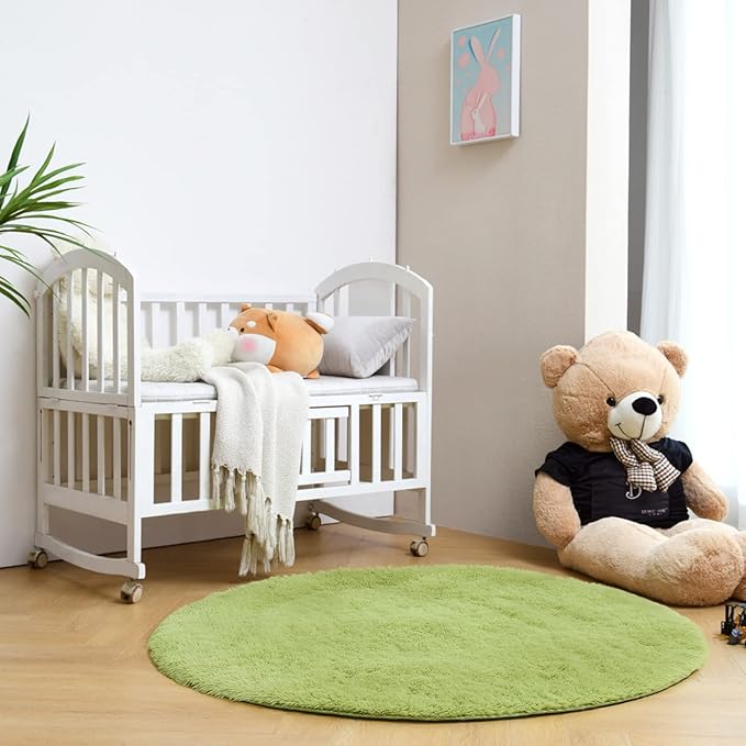 duduta Green Fluffy Round Rug 4x4 ft, Shag Fuzzy Plush Circle Throw Rug for Nursery Bedroom Living Room Home Decor