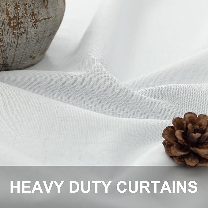 White Linen Complete Blackout Curtains 48 Inch Length for Kids Room 2 Panels Light Blocking Thermal Insulated Cold Reducing Noise Reduction Window Draperies for Bedroom Short Drapes 52 x 48 Long