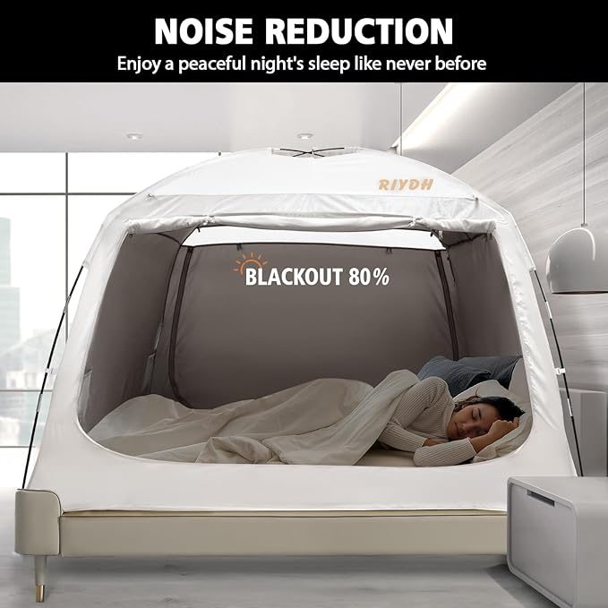 Bed Tent Bed Canopy Breathable 100% for Adult and Kids- Original Design Light Reduction 93% Sleeping Dream Tents Indoor Portable Big Space with String Light 3 Doors Twin Full Queen King Size