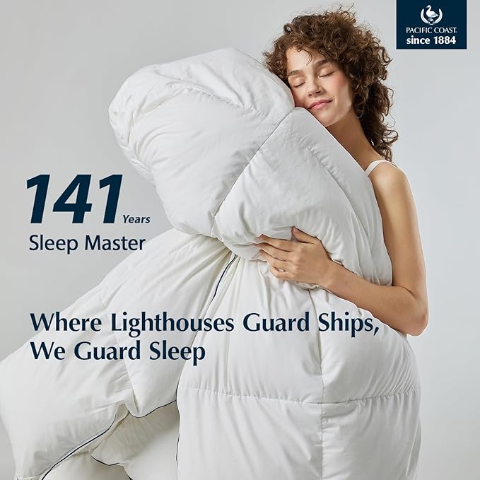 Pacific Coast Goose Feather Down Comforters Twin Size, 100% Cotton Extra Fluffy White Duvet Insert, Soft, Breathable, All Season Hotel Luxury Bedding Comforters, 8 Corner & Center Loops (68"x90")