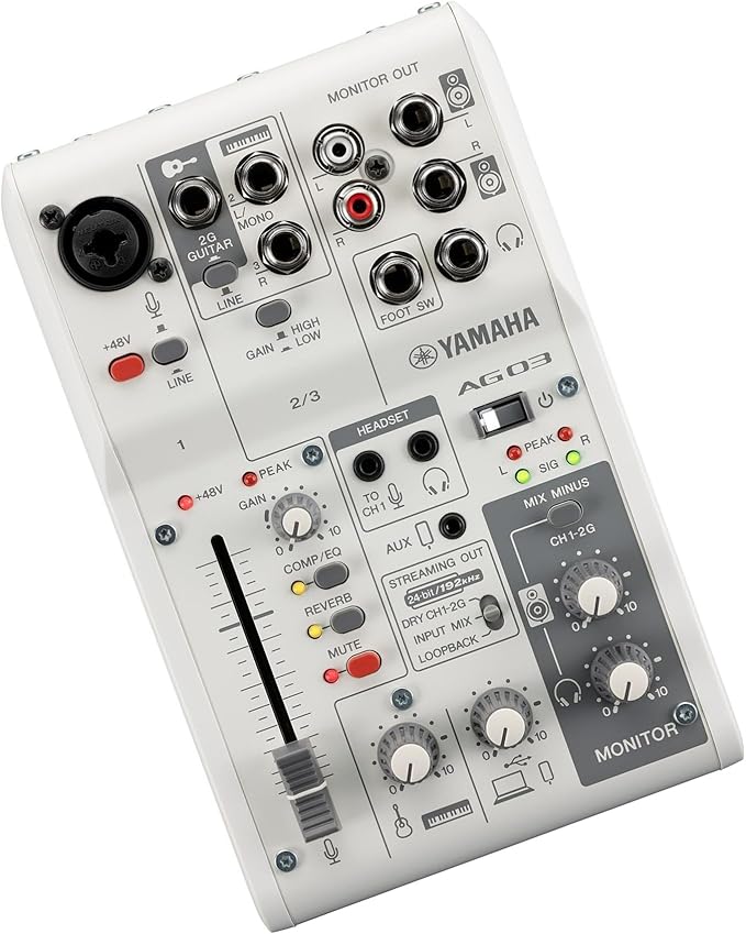 Yamaha AG03MK2 White 6-Channel Live Streaming Loopback Mixer/USB Interface with Steinberg Software Suite