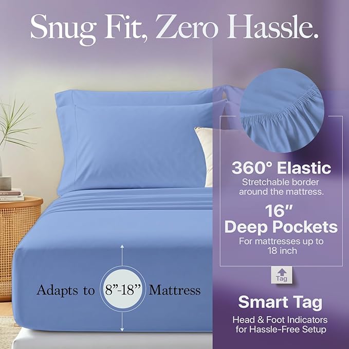 Carressa Linen California King Egyptian Cotton Sheet Sets - 600 Thread Count Cal King Cotton Sheet Set (4 PC, Marine Blue), Extra Soft, Cooling, 16" Deep Pocket Sateen Weave Luxury Hotel Bed Sheets