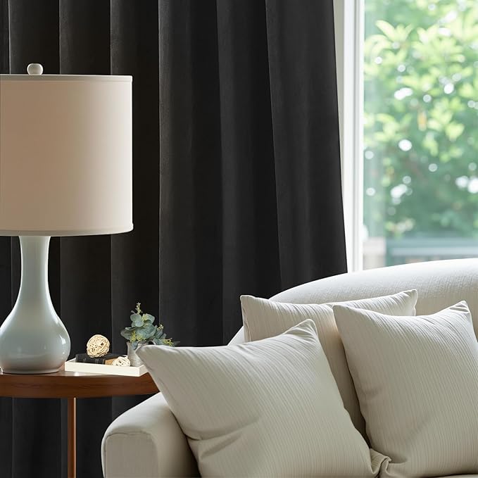 Black Velvet Blackout Curtains Extra Long Room Darkening Drapes Super Soft Elegant Thermal Insulated Soundproof Window Curtains for Bedroom Living Room, Back Tab Rod Pocket, W52 x L102, 2 Panels