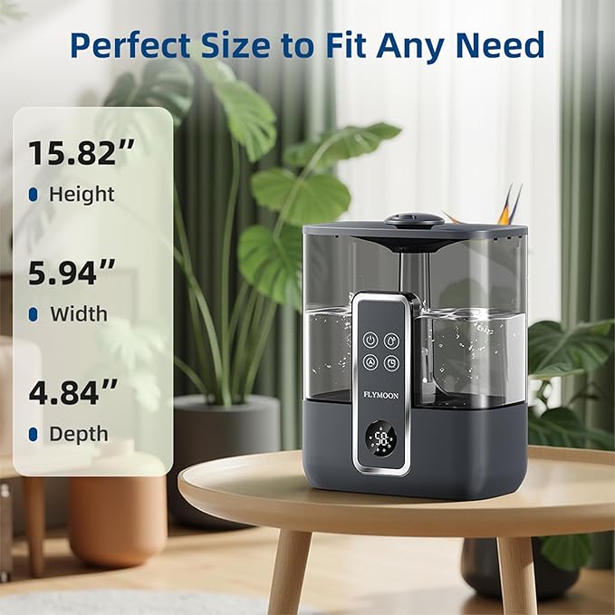 FLYMOON Humidifier for Bedroom, Mist Humidifiers with 5L Large Capacity, Top Fill, 28dB, Humidifier with 3 Mist Levels, Leak-Proof, 12H Timer, App Control, Black