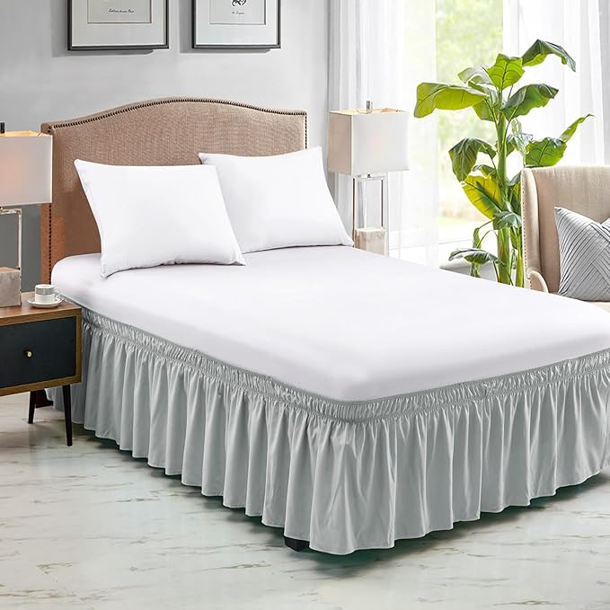 FreshCulture Twin Bed Skirt, Elastic Wrap Around Bed Skirt Twin Size, Bed Skirts for Adjustable Bed, Easy Fit with 18 Inch Drop Length, Hotel Quality Dust Ruffle for Twin Bed (Light Grey)