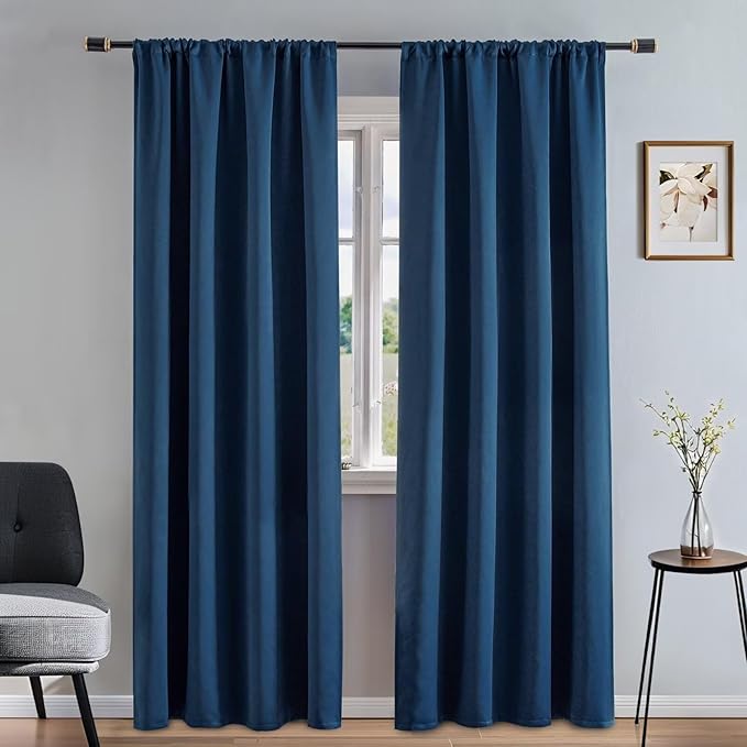 Blackout Curtains 96 Inches Long 2 Panels Set, Navy Blue Curtains Thermal Insulated Room Darkening Drapes for Bedroom, Rod Pocket Light Blocking Drapes Living Room(52W × 96L, Navy Blue)