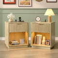 VINGLI Nightstands Set of 2 with Charging Station, LED Nightstand Fluted with Rounded Edge, 19"W Mid Century Modern Nightstand for Bedroom, Fluted Bed Side Table, Oak Night Stand, 18.9"W*15"D*22.4"H