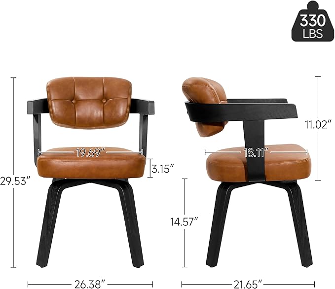 Art Leon Desk Chair No Wheels - Modern Faux Leather Office Chair Mid Century Swivel Desk Chair, Comfy Accent Armchair with Wooden Legs for Small Spaces Home Office Living Room Bedroom Study, Brown