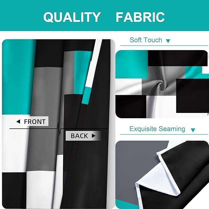Teal/Turquoise 100% Blackout Curtains for Bedroom 96 inch Long 2 Panels Set Black White Grey Modern Abstract Geometric Black Out Curtains Room Darkening Window Drapes for Living Room, 52Wx96L