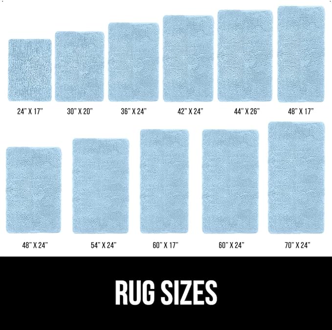 GORILLA GRIP Bath Rug Mat 44x26, Thick Soft Absorbent Chenille, Quick Dry Microfiber Mats, Rubber Backing Washable Shower Floor Rugs, Bathmat Runner, US Designed Bathroom Home Decor Accessories Sky