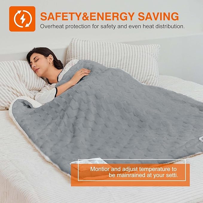 Electric Blanket, Heated Blanket with 6 Heat Levels & 10 Hours Auto Off, Soft Checked Flannel Fast Heating Blanket with ETL & FCC Certification (Gray, 90"X100")