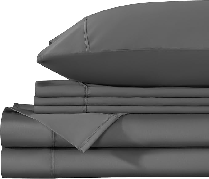 LBRO2M 1000 Thread Count 100% Egyptian Cotton Sheets Set 6 Piece Sets Queen Bed Sheet Deep Pocket Sheet Set 16" Soft Comfortable All Season (Queen, Dark Gray)