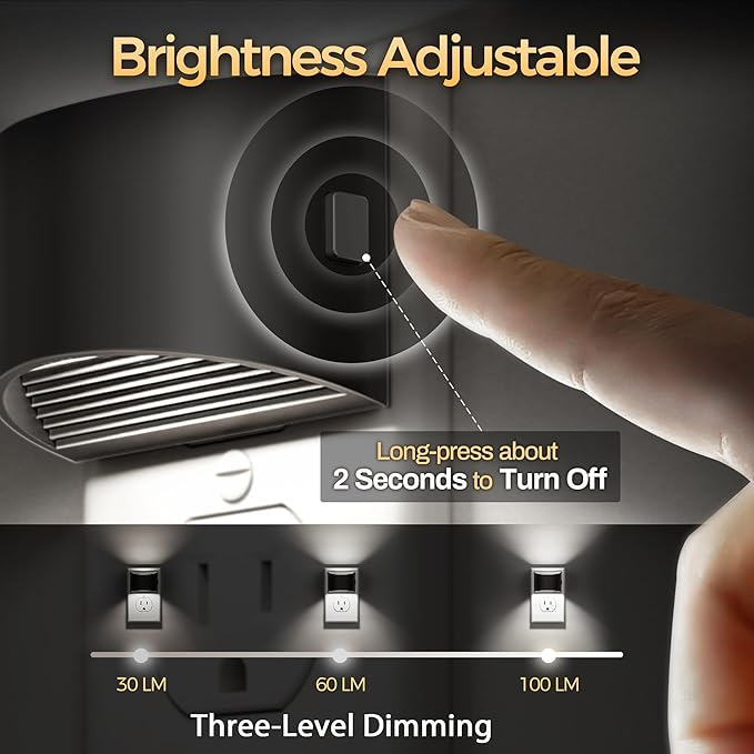 DORESshop LED Night Light[4 Pack], Night Lights Plug into Wall, 3 Level Brightness Adjustable Plug in Night Light, Dusk to Dawn Sensor, Nightlights for Adults, Bedroom, Bathroom, Hallway, 5000K