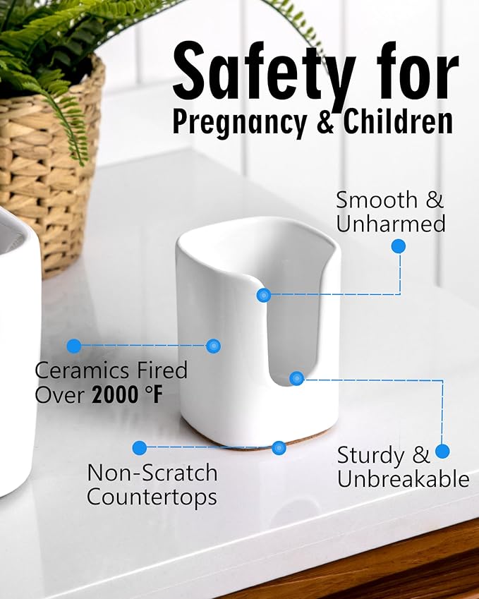 5 oz Square Ceramic Bathroom Cup Dispenser for Kids and Pregnancy - Disposable Paper Cup Holder for Mouthwash Cups on Bathroom Vanity Countertop (2 Pack, White)