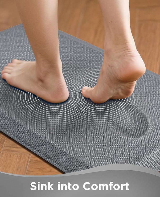 Ophanie Kitchen Mats for Floor, 3/4 inch Thick, 17x28 Anti Fatigue Cushioned Mat, Kitchen Rugs, Waterproof, Comfort Ergonomic Standing Mat for Office, Home, Sink, Grey Non-Slip Ridged Bottom
