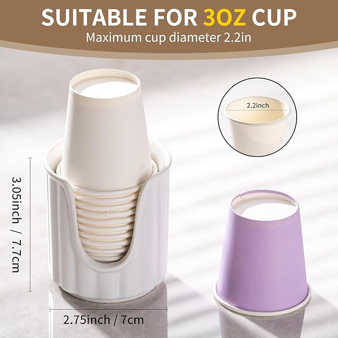 TANEW Ceramic Bathroom Cup Dispenser with Stylish Vertical Stripes - Dixie Cup Dispenser & Mouthwash Cup Holder Holds 3oz Paper Cups for Rinsing Cups on Bathroom Vanity Countertops Matt White