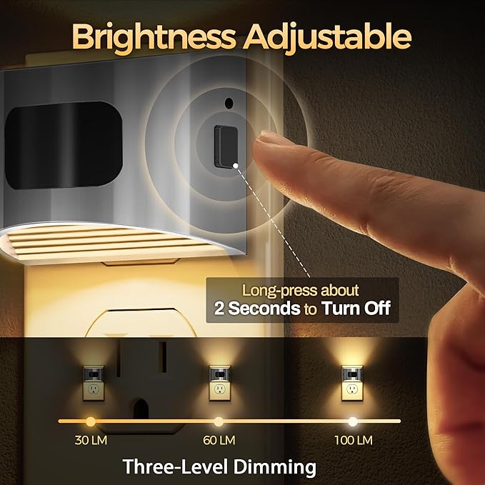 DORESshop LED Night Light[2 Pack], Silver Night Lights Plug into Wall, 3 Mode Plug in Night Light with Motion Sensor, Dusk to Dawn Sensor, Nightlights for Adults, Bedroom, Bathroom, Hallway