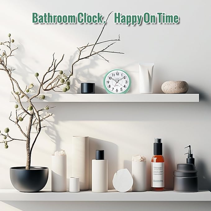4 Inch Analog Battery Alarm Clock for Seniors, Small Desk Bedside Nightstand Vintage Clock, Alarm Clocks for Bedrooms Bathroom Kithchen Home Office Decor, Large Display for Elderly, Mint