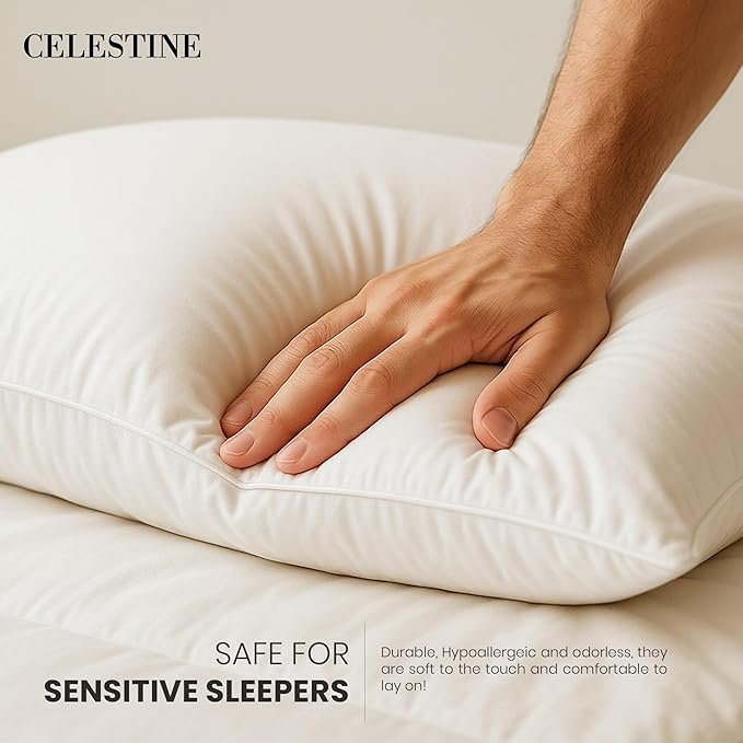 Celestine Queen Size Pillows Set of 4 – Soft Down Alternative Microfiber Filling, Plush White 20x28 Bed Pillows for Side and Back Sleepers, Breathable, Supportive, Machine Washable Pillow Set