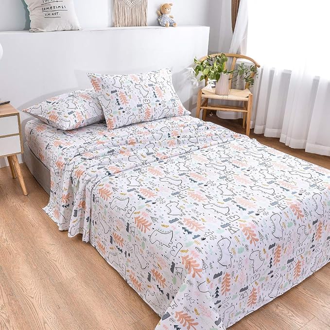 JSD Unicorn Tree Kids Sheet Set Full Size, 4 Piece Printed Microfiber Bed Sheets Deep Pocket