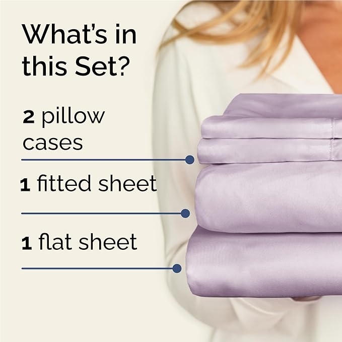 Twin XL 4 Piece Sheet Set - Cooling & Breathable - Hotel Luxury Bedding, Includes Fitted Sheet for Women, Men, Kids & Teens - 1 Flat, 1 Fitted Sheet, 2 Pillowcases w/Deep Pockets - Light Lavender
