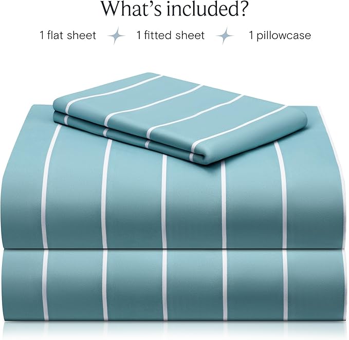 LuxClub 3 PC Twin Sheet Set, Deep Pockets Wrinkle Free Cooling Bed Sheets Hotel Bedding for Women, Men, Kids & Teens, Includes 1 Fitted Sheet, 1 Flat Sheet and 1 Pillowcase-Striped - Light Blue