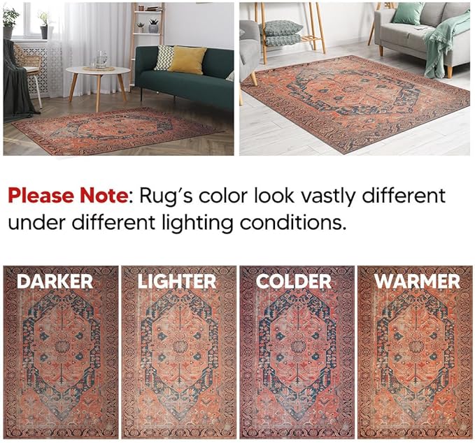Keen Home Design 4x6 Rug - Machine Washable Area Rug with Non-Slip Backing, Ideal for Living Room, Dining Room, Bedroom - Vintage, Easy Clean, Durable, Low Pile Rug - (4' x 6')