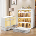 4-Tier Foldable Shoe Rack Organizer for Closet 16Pairs Plastic Collapsible Shoes Storage Box Clear Shoe Boxes Stackable with Door Easy Assembly Shoe Cabinet Bins with Lids Large