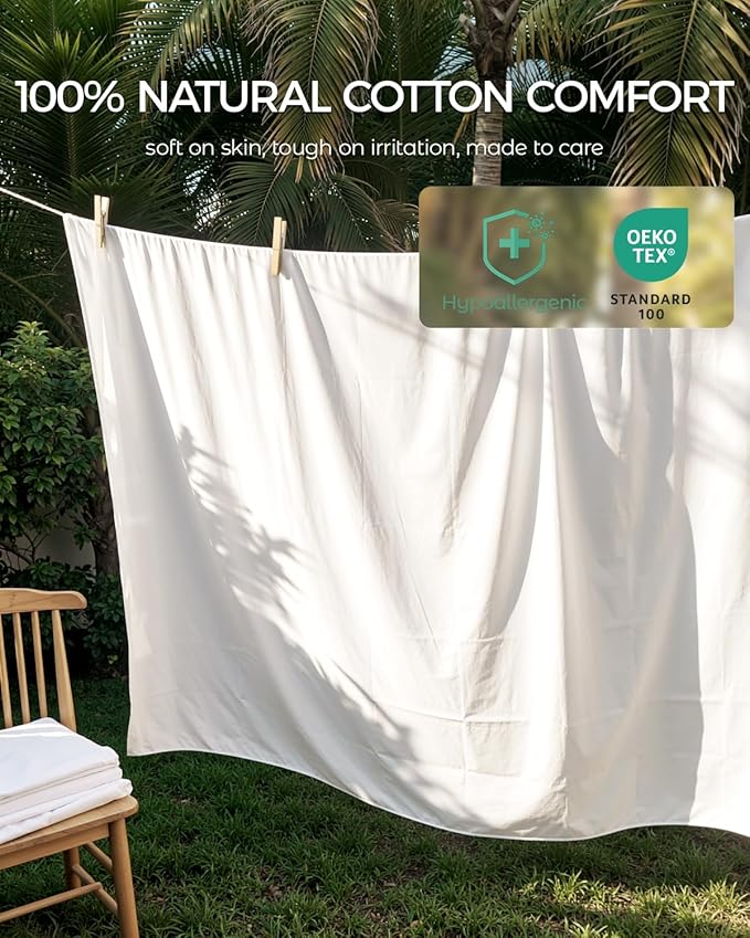FAUNNA Zippered Mattress Encasement, 100% Cotton Bed Bug and Dust Mite Proof Mattress Protector, Hypoallergenic, Antibacterial Protection, Noiseless Zipper, Six-Sided Cover (King 12" Deep)