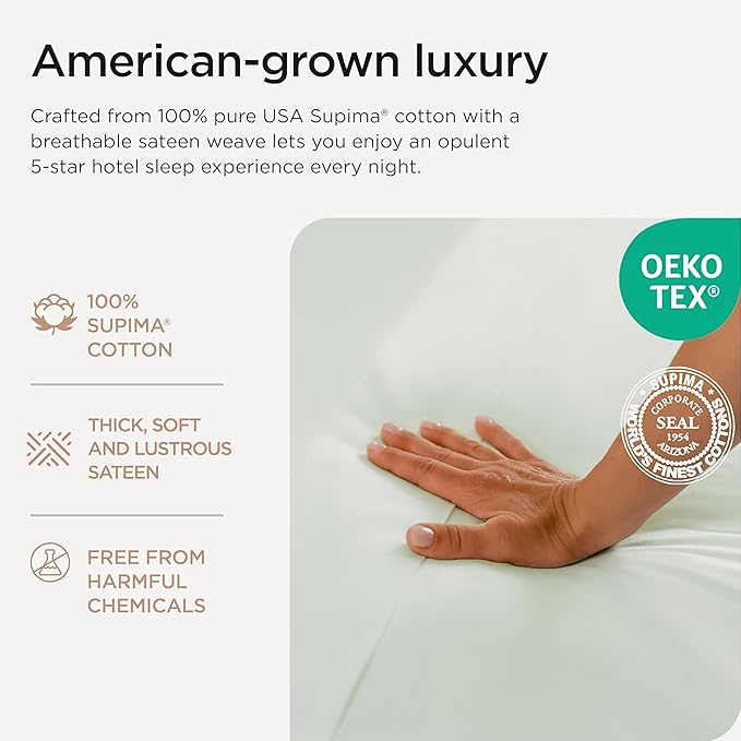 Threadmill Supima Cotton Queen Sheet Set, 1200 Thread Count Queen Sheets for Queen Mattresses, 4 Piece American Luxury Bed Sheets, Sateen Hotel Quality Sheets with Elasticized Deep Pocket, Seaglass