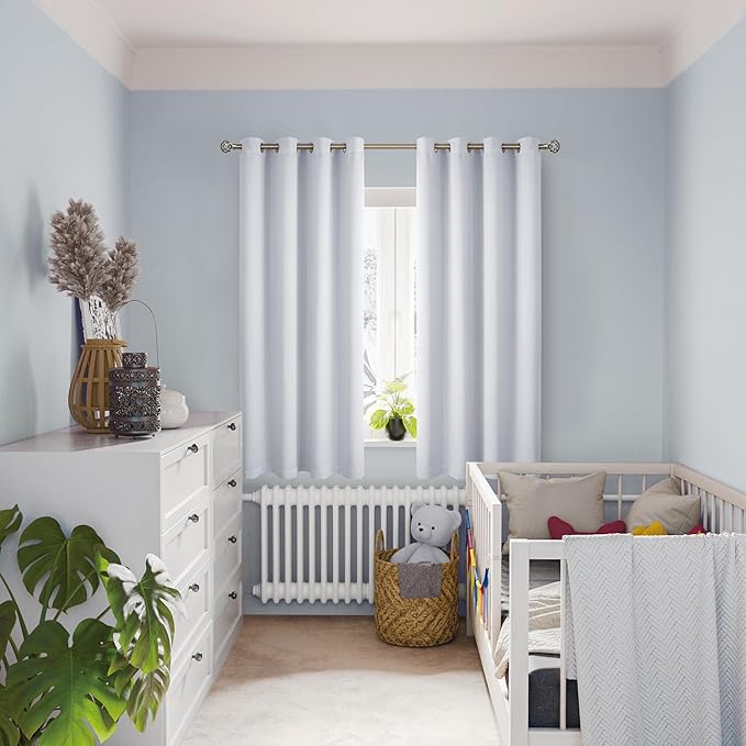 BGment Greyish White 100% Blackout Curtains for Bedroom 63 Inch Length 2 Panels Set, Thermal Insulated Full Light Blocking Grommet Noise Cancelling Window Curtains for Nursery, 52 Inch Wide Each