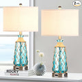 25.5" Coastal Glass Table Lamps Set of 2, 3-Way Dimmable Touch Control Bedside Lamps with 2 USB Ports and AC Outlet, Blue Nautical Nightstand Lamps for Bedroom Living Room (LED Bulbs Included)