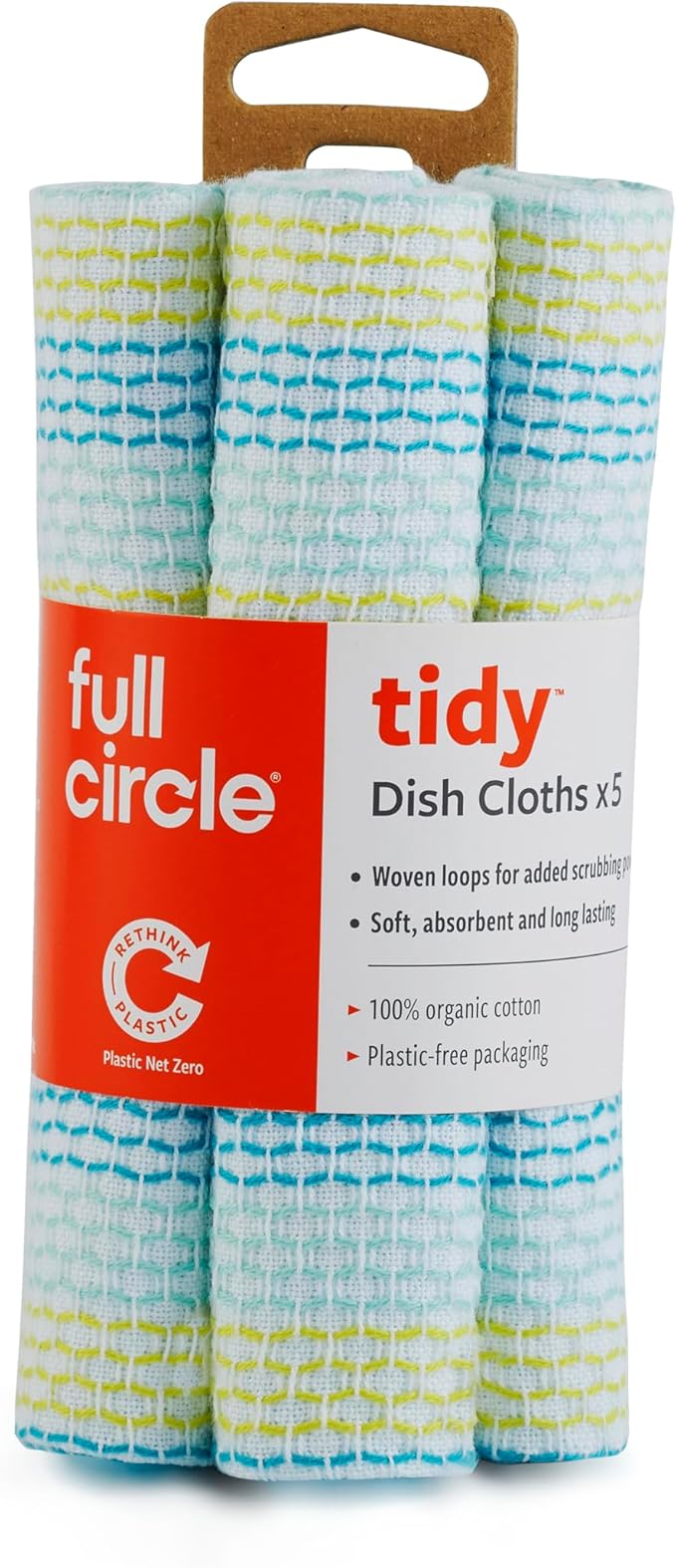Full Circle Tidy 100% Organic Cotton Dish Cloths, Set of 5, Spring Green