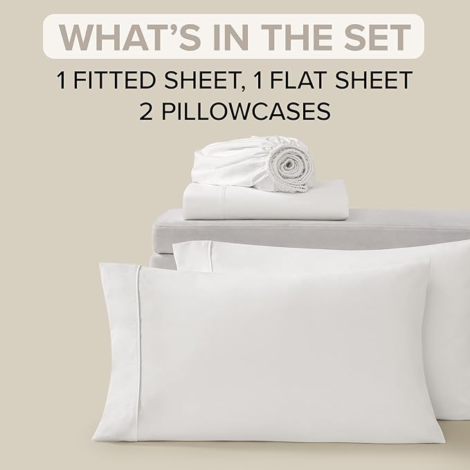 UGG Full Sheet Set 4-Piece Luxury Cooling Sheets Deep Pockets Premium Bedding with 2 Pillow Shams Hypoallergenic Machine Washable Soft Lightweight Bed Set for Bedroom, Full, White (Hedi)