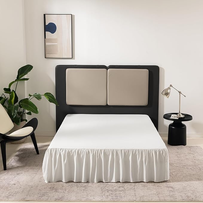 TSUTOMI Ivory Bed Skirt King Size Ruffled Bed Skirt with Split Corners, King Bed Skirt 18 Inch Drop, King Size Bed Skirt Ivory for Ruffled Bed Skirt with Split Corners, Bed Skirt King Size