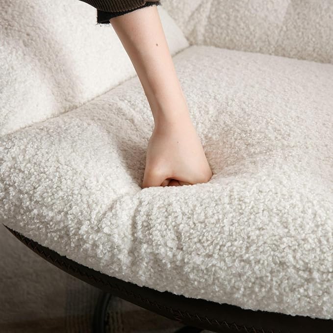 ZHENGHAO Swivel Accent Chair with Ottoman, Mid Century Modern Faux Fur Lounge Chair with footrest, Comfy Fluffy Armchair with 360° Metal Base for Reading/Living Room/Bedroom, White