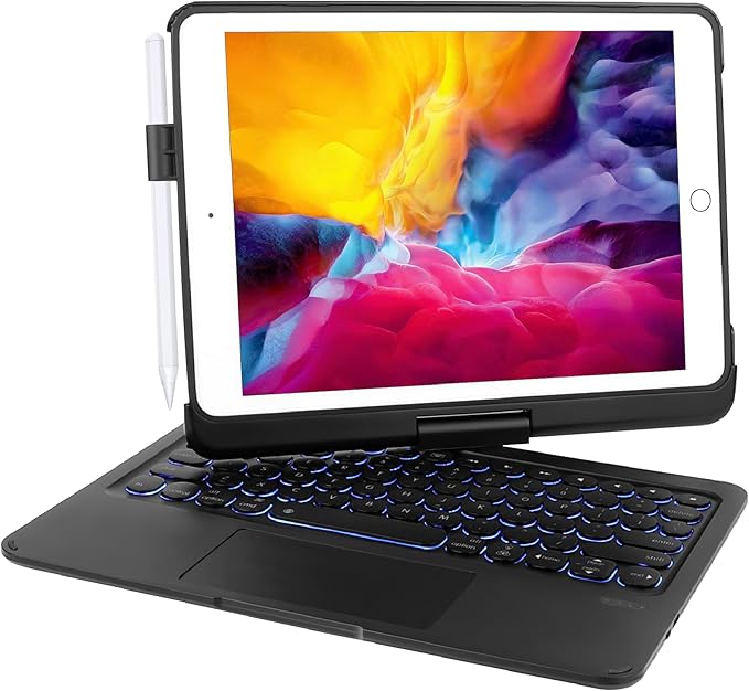 QUARK Keyboard Case for iPad Pro 9.7 inch 6th Gen / 5th Gen, 360° Rotatable Wireless Keyboard Case for iPad Air 2 & Air 1 with Multi-Touch Trackpad, Thin & Light, 7 Color Backlit (Black)