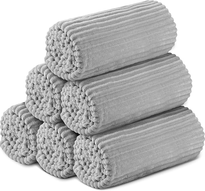 Buryeah 6 Pcs Flannel Throw Blanket Bulk 50 x 60 in Sleepover Blanket Outdoor Wedding Throw Lightweight, Oeko-tex Standard 100 Certified for Sofa Homeless Gifts (Light Gray)
