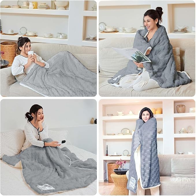 Electric Blanket, Heated Blanket with 6 Heat Levels & 10 Hours Auto Off, Soft Checked Flannel Fast Heating Blanket with ETL & FCC Certification (Gray, 90"X100")