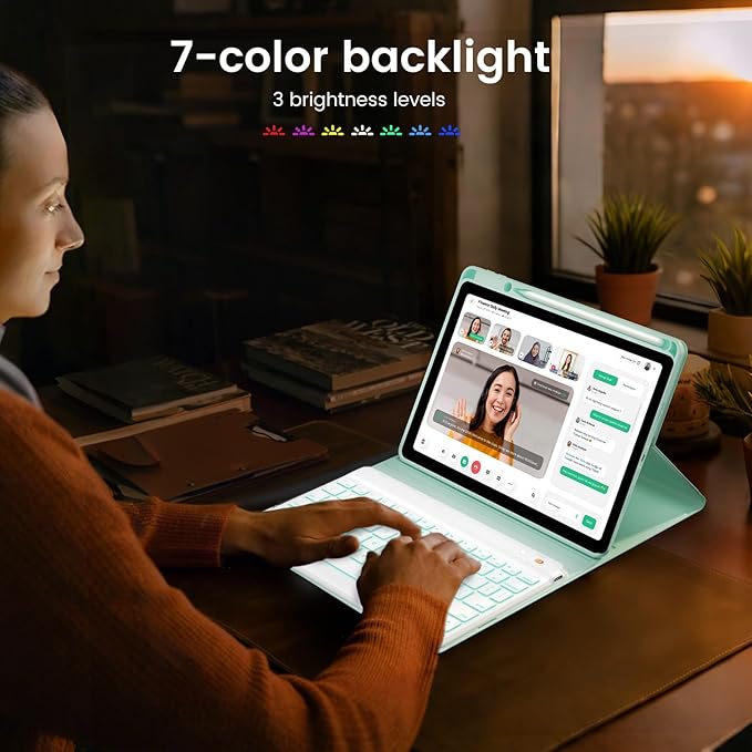 Keyboard Case for iPad Air 5th/4th Pro 11 inch, 7-Color Backlit Detachable Wireless Keyboard Case with Pencil Holder, Stand Folio Cover for Gen 2020/2022, Pro 4th/3rd/2nd/1st Gen, Green…