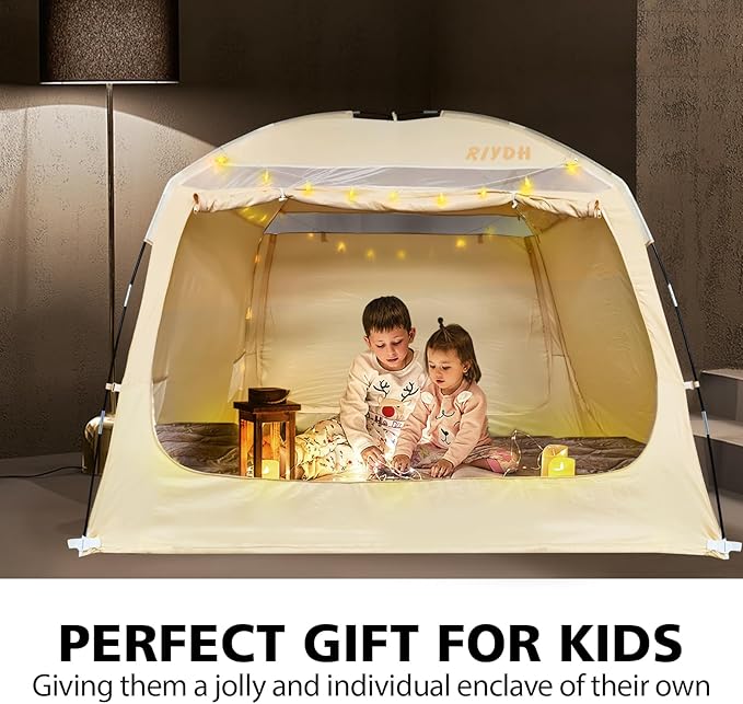 Bed Tent Bed Canopy Breathable 100% for Adult and Kids- Original Design Light Reduction 93% Sleeping Dream Tents Indoor Portable Big Space with String Light 3 Doors Twin Full Queen King Size